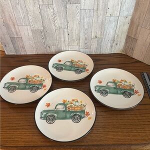 ROBERT STANLEY Signature Collection Fall Salad Plate TRUCK Pumpkins 8.5" Set (4)